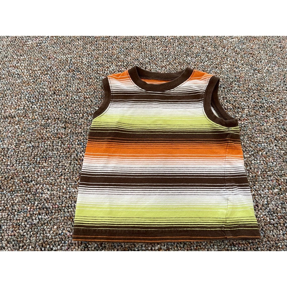 Circo Boys Orange, Green, White, Brown Striped Sleeveless Top 18M‎